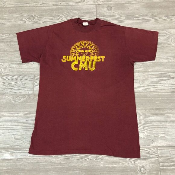 Central‎ Michigan Shirt Mens L Red Vintage Single Stitch 80s CMU Chippewas 5058 - Picture 1 of 13